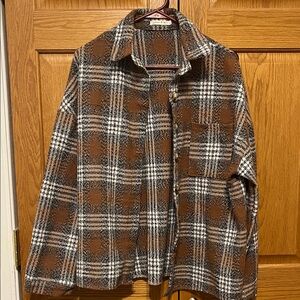 Plaid Button Down Shirt - Brown and White